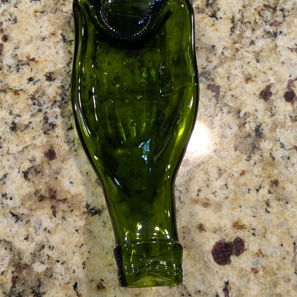 Green Glass Bottle Shaped Dish